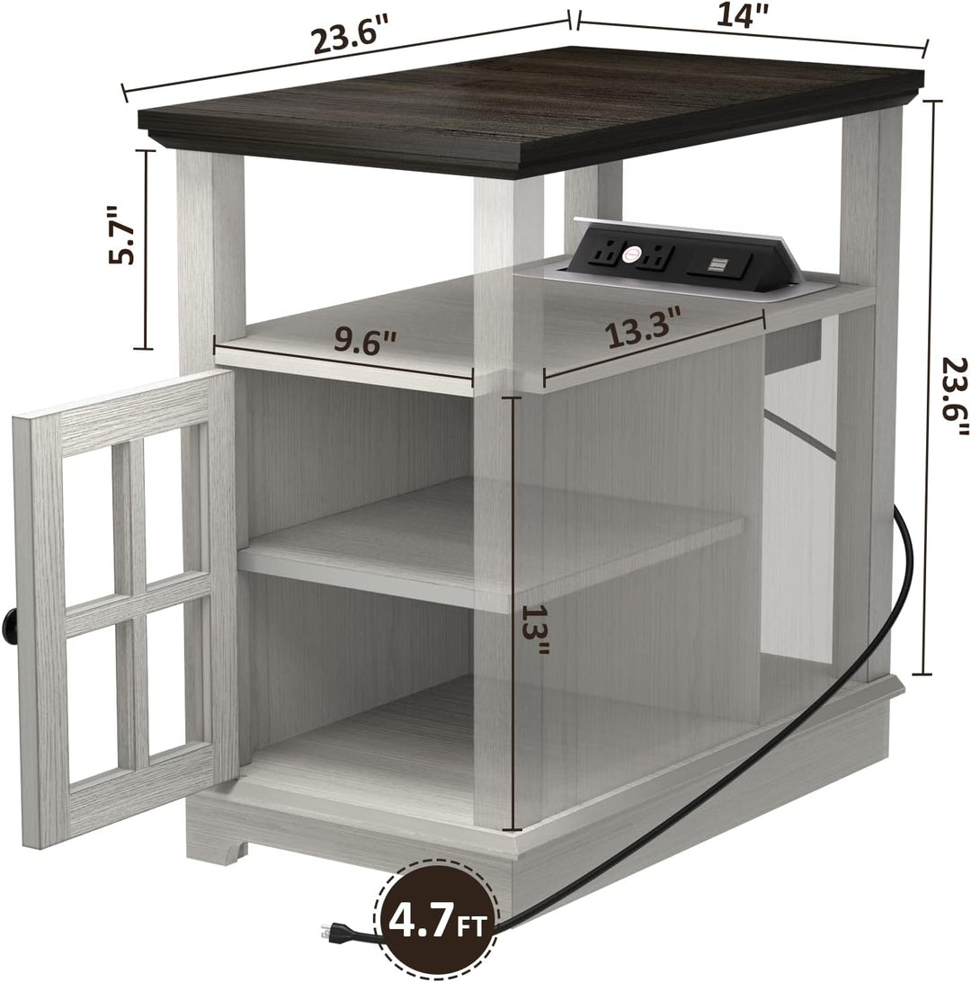 End Table with Charging Station, Narrow Side Table