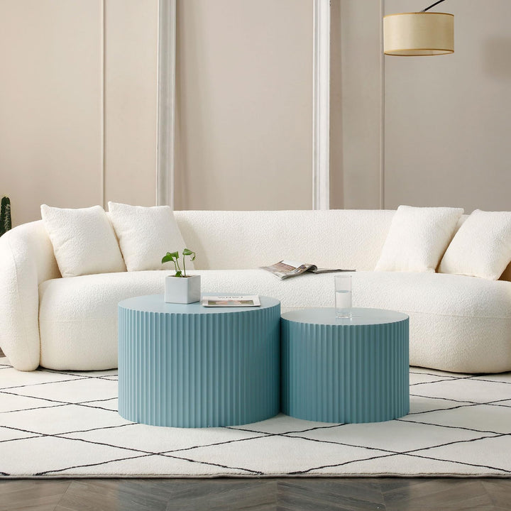 Round Coffee Table Set, Modern Nesting End Table, 23.62" Blue