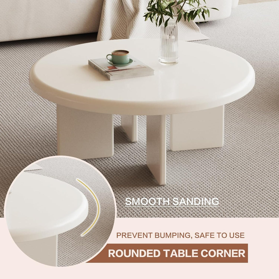 Round Coffee Table, Modern Cream White Center Table