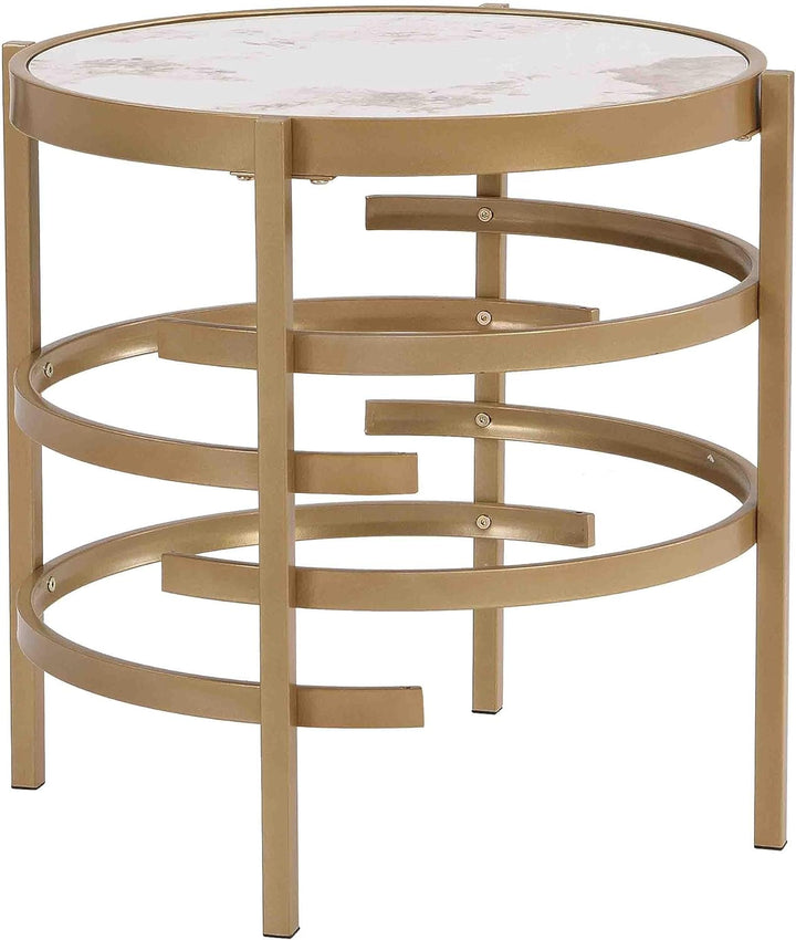 Modern Round End Table with Sintered Stone Top, Gold9