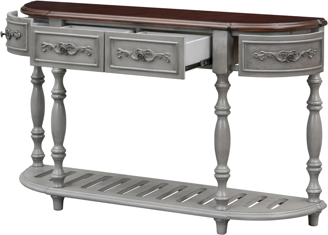 Retro Half Moon Entryway Table, Antique Gray