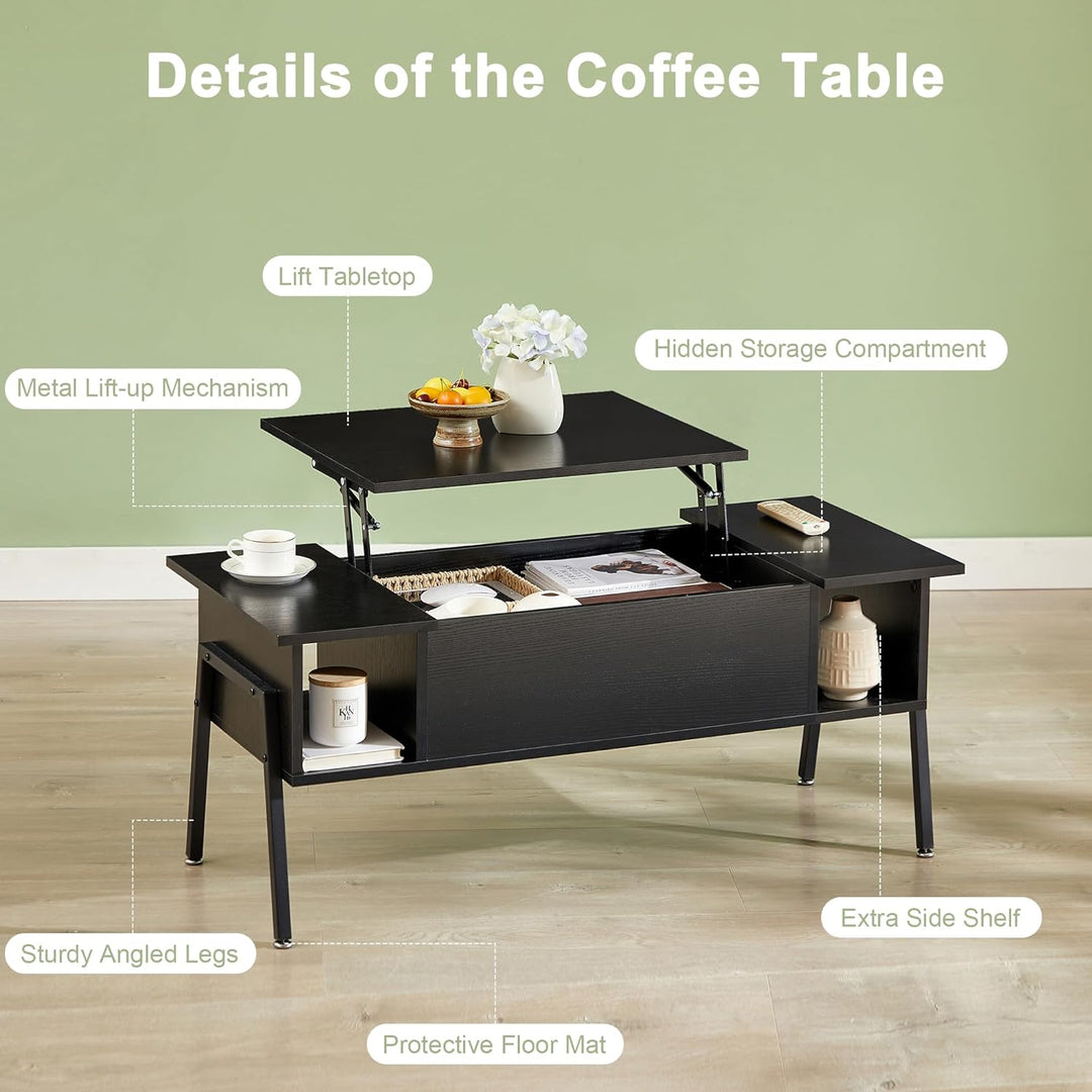 Versatile Wood Lift-Top Coffee Table with Hidden Storage, Black