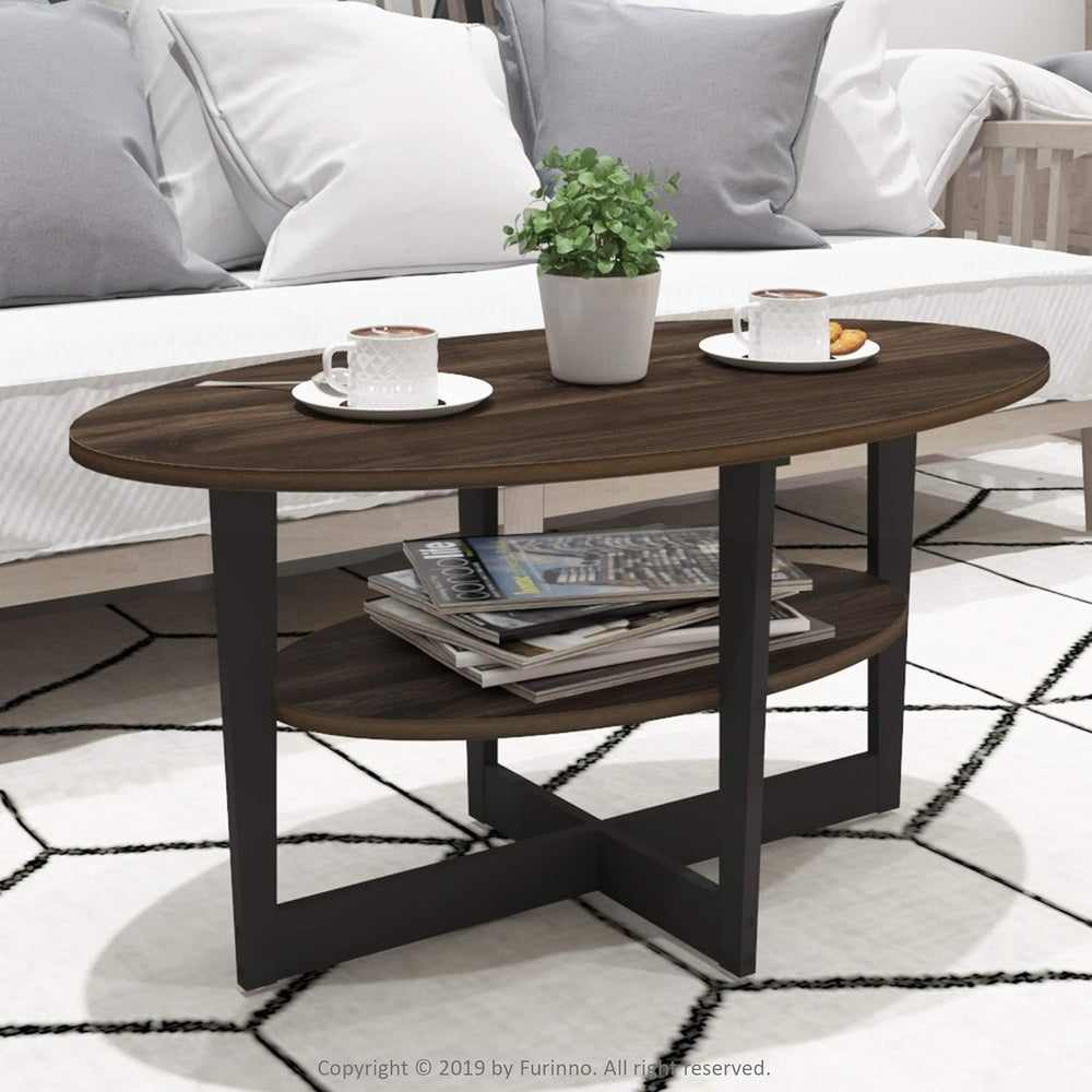 Furinno Coffee Table, Columbia Walnut/Black