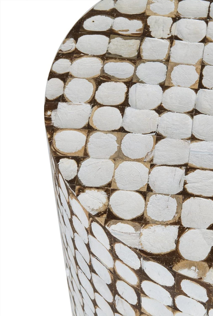 Round Side Table - Real Coconut Shell Mosaic Inlaid (White)