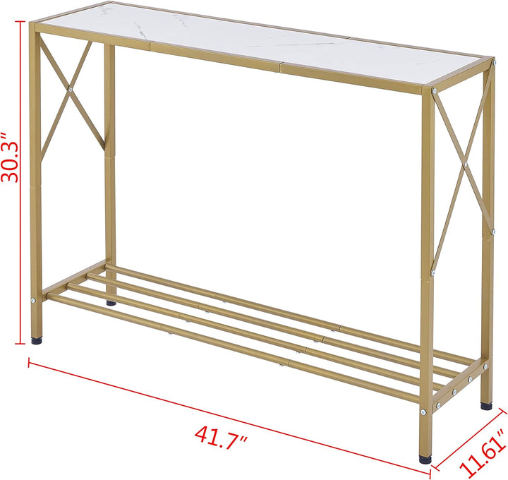 Console Table, 2-Tier Entryway Table41.8L Gold & White