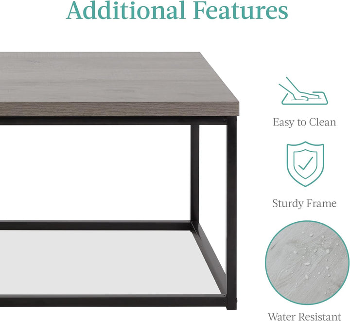 Modern Industrial Style Rectangular Coffee Table, Gray