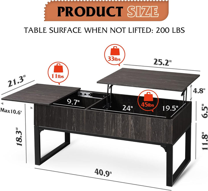 Lift Top Coffee Table with Hidden Storage, Modern Wood Black