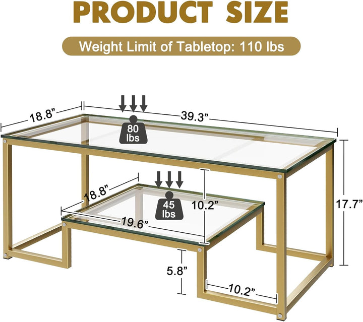 Gold Glass 2 Tier Rectangle Coffee Table