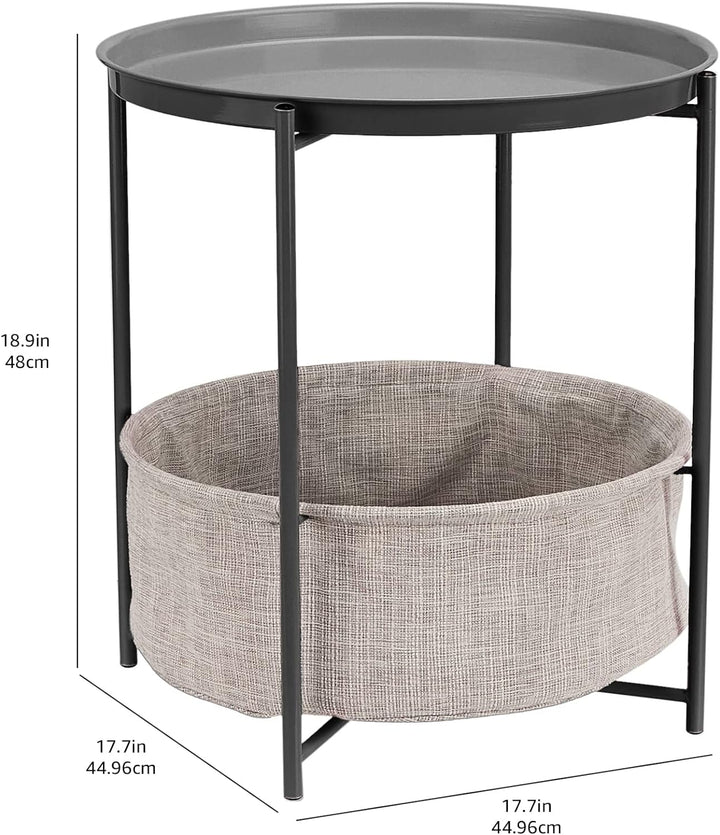 Basics Round Storage End Table, Charcoal, 17.7 x 18.9 in