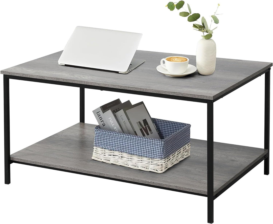 2-Tier Coffee Table with Storage Shelf, Grey Oak