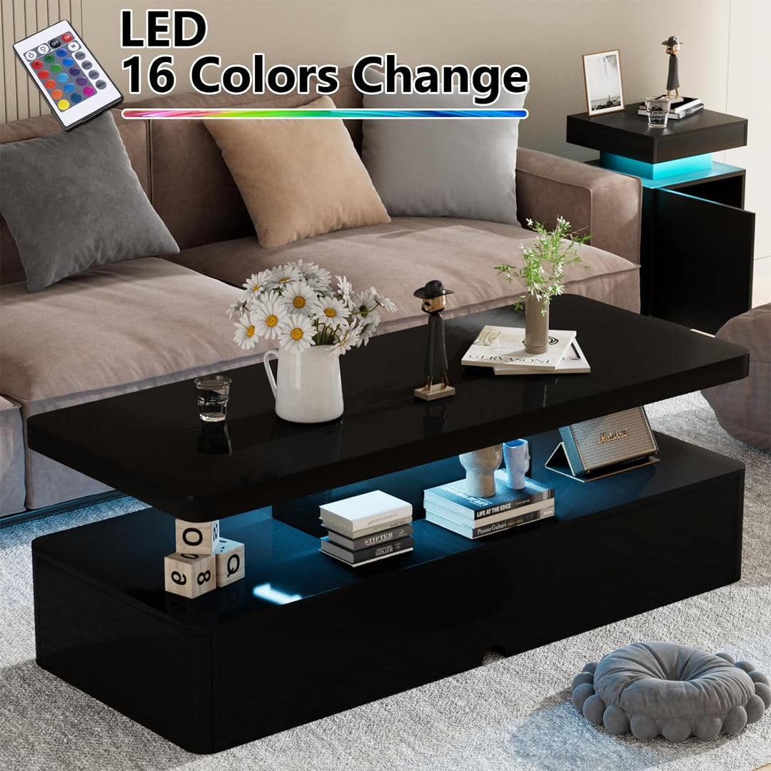 Modern Stylish Coffee Table with LED Lights, Black Coffee Table