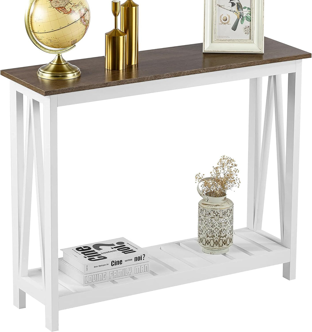 Farmhouse Console Table, Rustic Vintage Narrow Sofa Table, 40 White