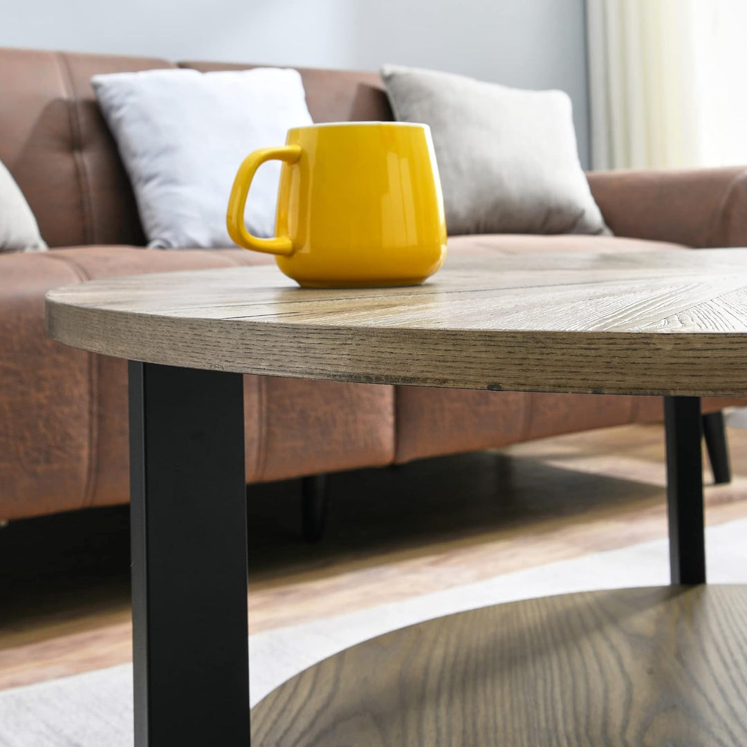 Rustic 2-Tier Coffee Table, Solid Wood Farmhouse Cocktail Table, Rustic Natural