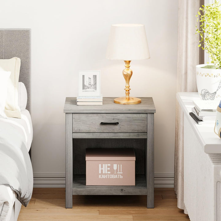 Farmhouse Nightstand, Bedside Table 2PCS-Grey