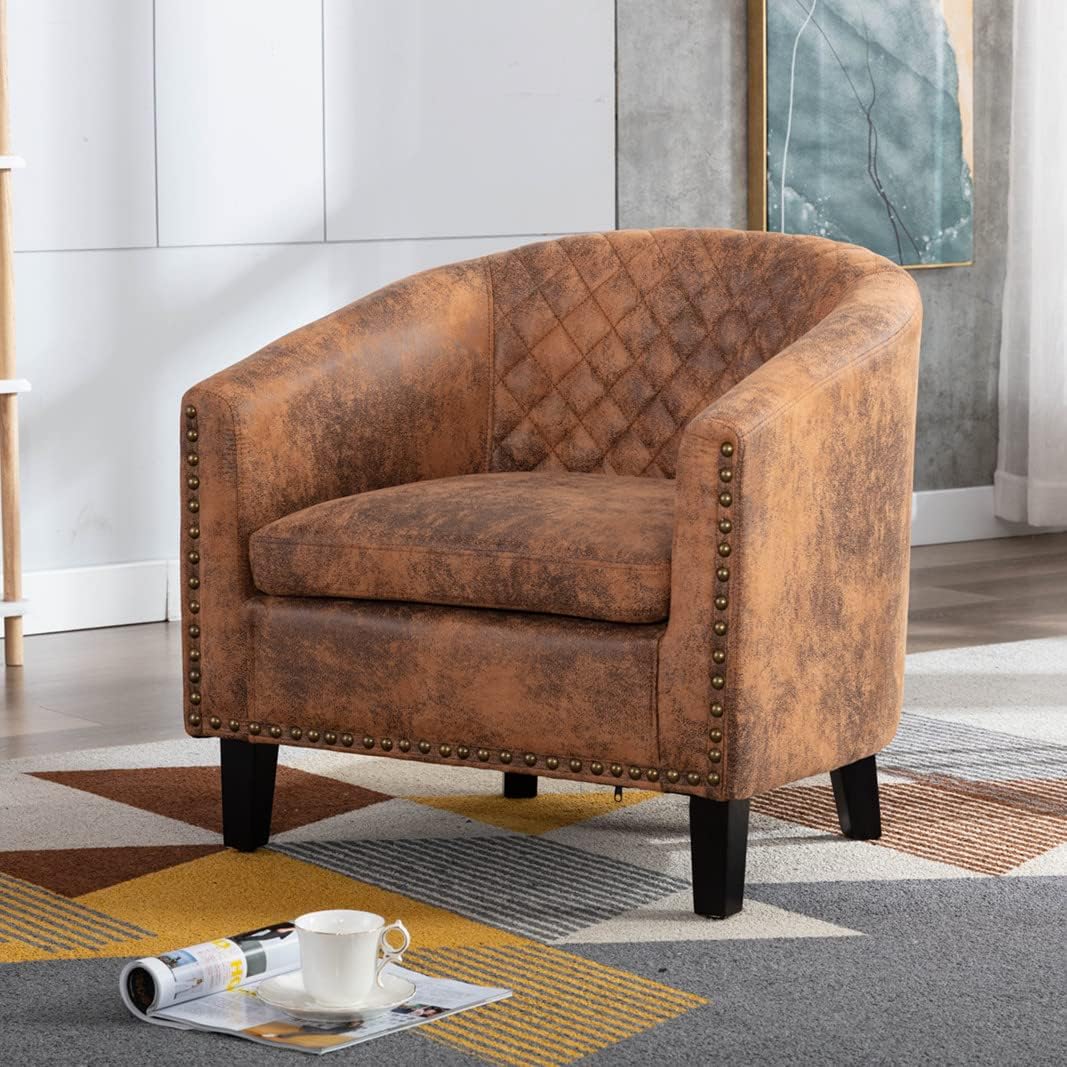 Upholstered Accent Armchair Antique Brown Fabric