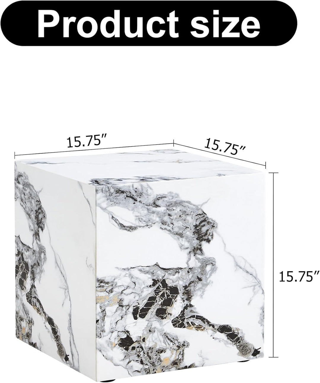 Elegant Marble End Table and Coffee Table Set, Square Design (White7)