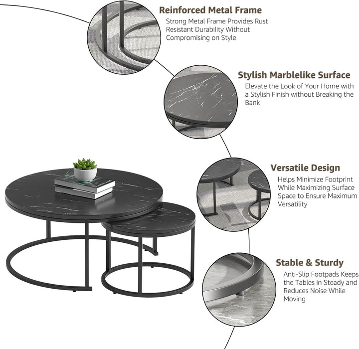 Nesting Side Tables with Metal Legs, Set of 2 - Circular, Black