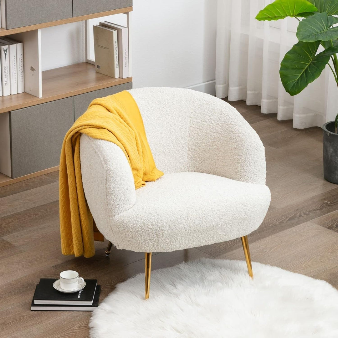 Faux Fur Single Sofa Chair Upholstered Round Creamy White