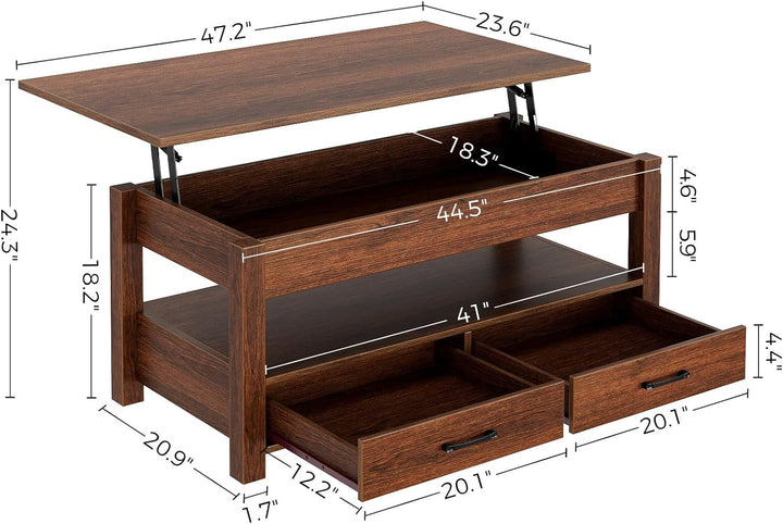 Rolanstar Lift Top Coffee Table w/ Drawers, Hidden Compartment, Espresso