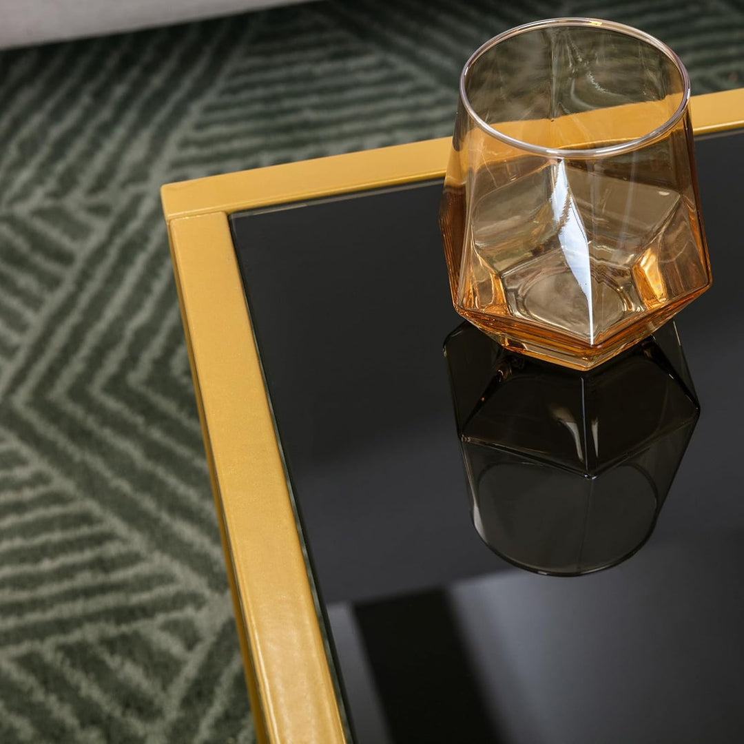 Tempered Glass End Table with Metal Frame, Brass End Table1