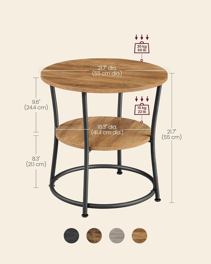 Round End Table 2 Shelves Steel Frame Rustic