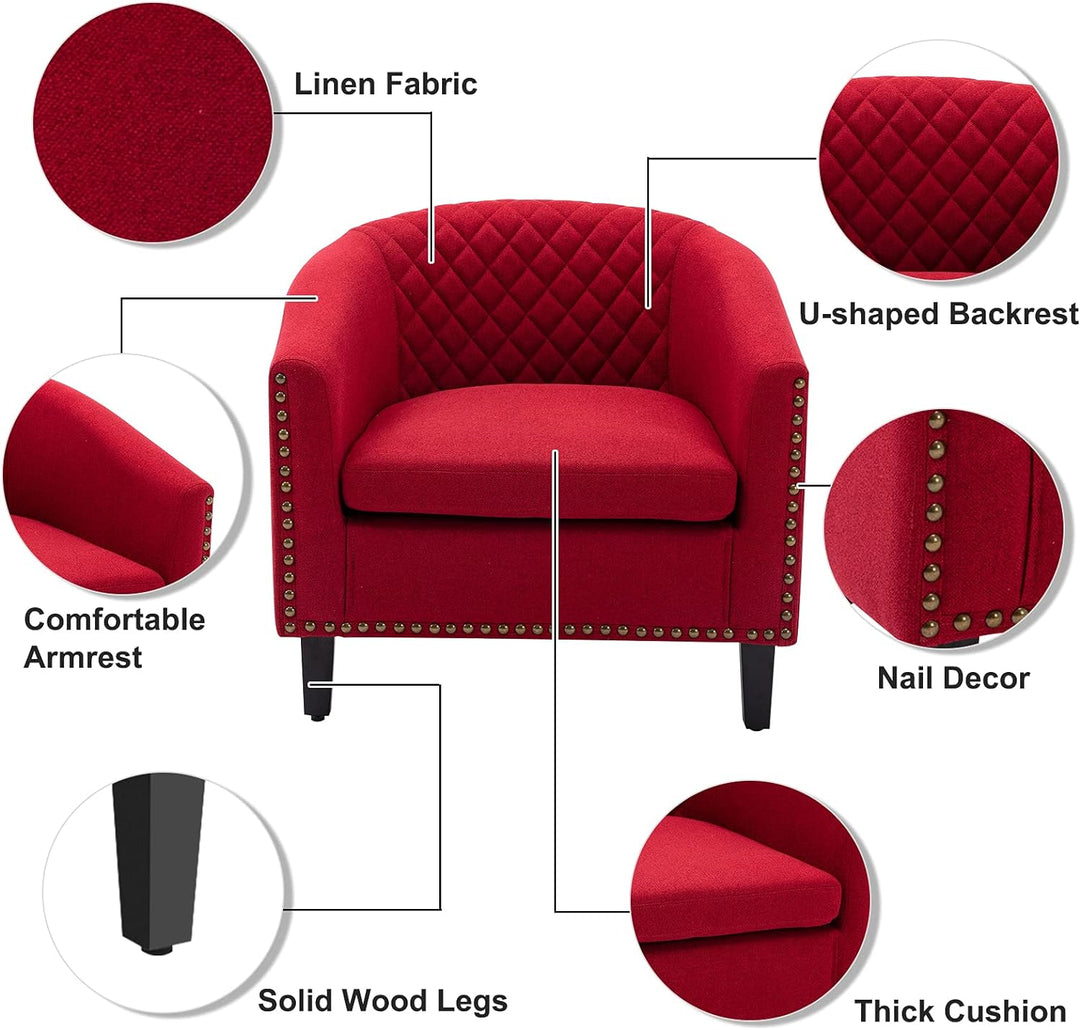 Armchair Barrel Club Chair,Modern Line Fabric Accent Chair (Red)