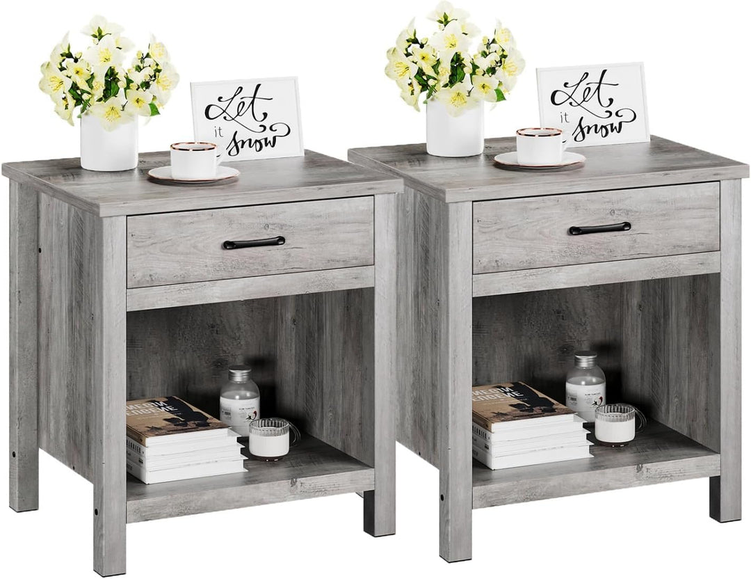 Farmhouse Nightstand, Bedside Table 2PCS-Grey