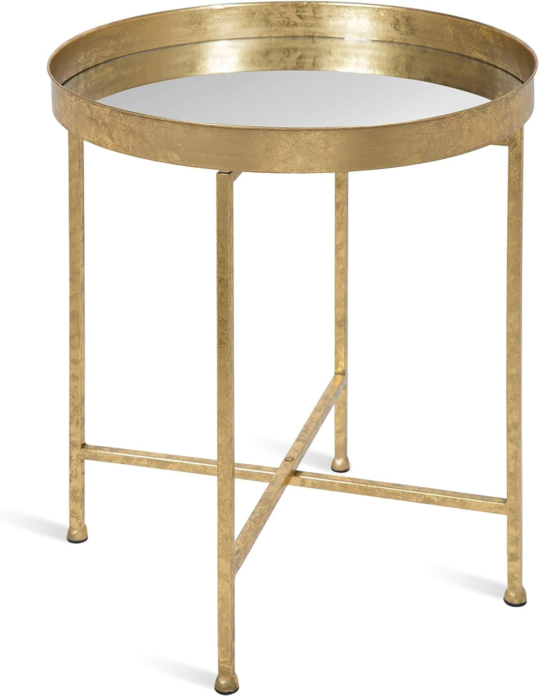 Celia Metal Foldable Round Accent Table, 18.25" x 18.25" x 22", Gold/Mirror