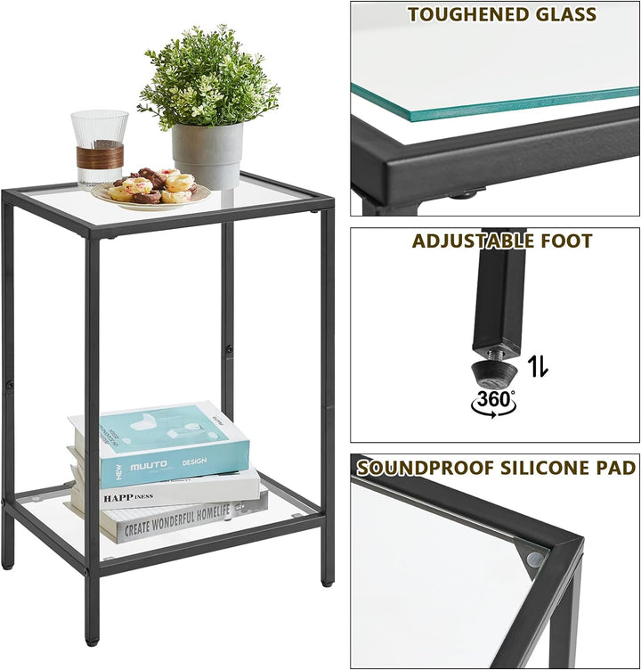 Tempered Glass Side Table, 2 Tier End Table