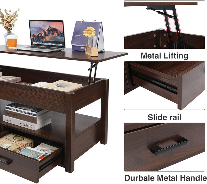 Lift Top Coffee Table w/ Storage, Drawers & Hidden Compartment, Espresso