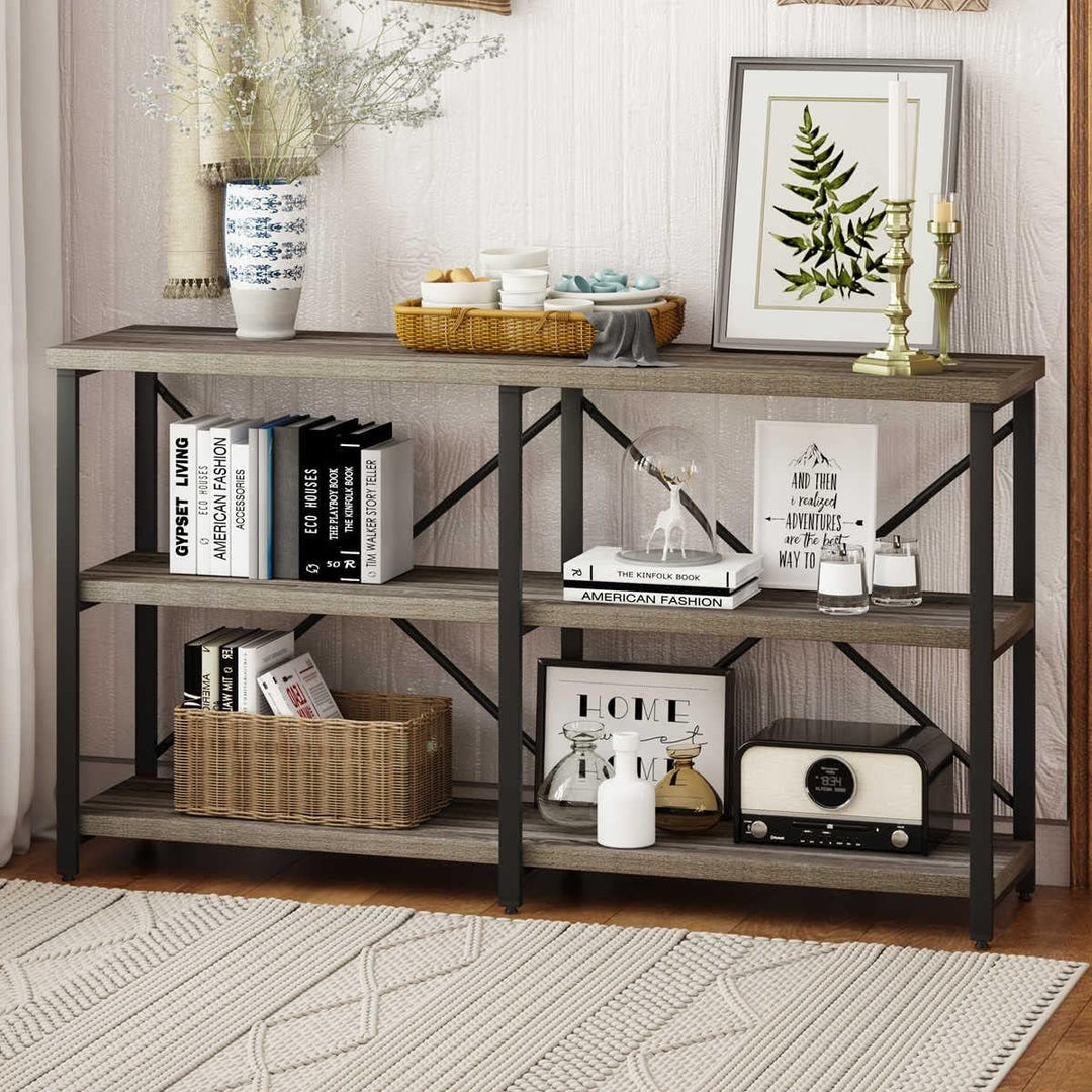 Rustic Console Table, 3 Tier Bookshelf