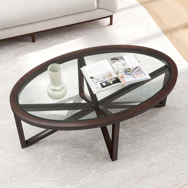 Elegant Mid-Century Oval Glass Coffee Table