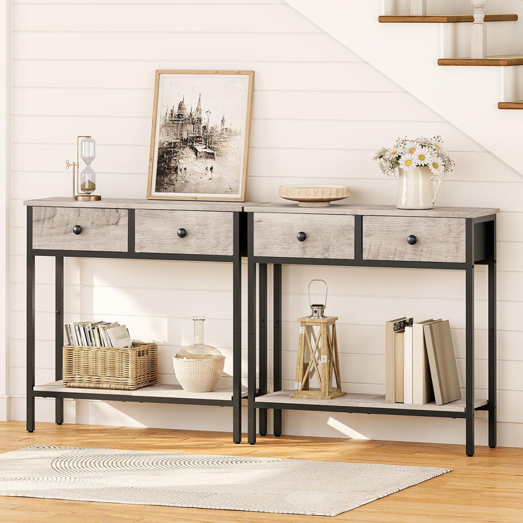 29.5" Console Table, 2 Fabric Drawers, 2-Tier Shelves