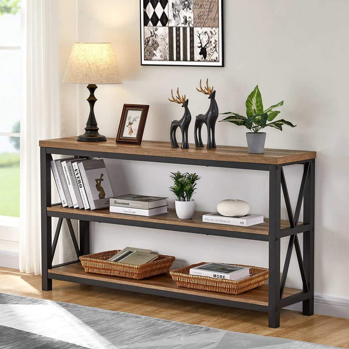 Industrial Console Table, Rustic Oak