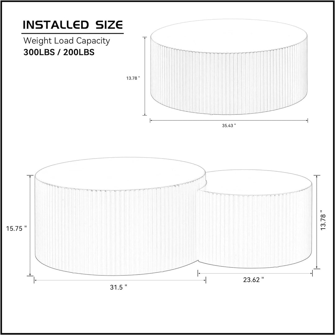 Stylish Round Coffee Table Set, Nesting Design, White (Set 3,white)