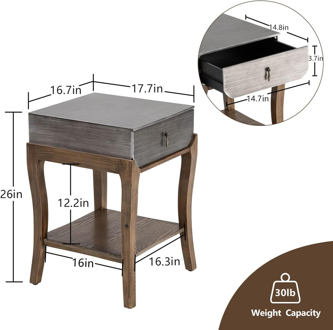 2-Tier Farmhouse Bedside Table, Wood Accent End Table