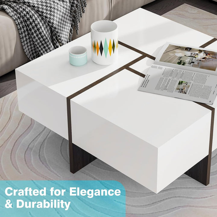 Modern White Coffee Table, Durable Particle Board, Waterproof, Pr4