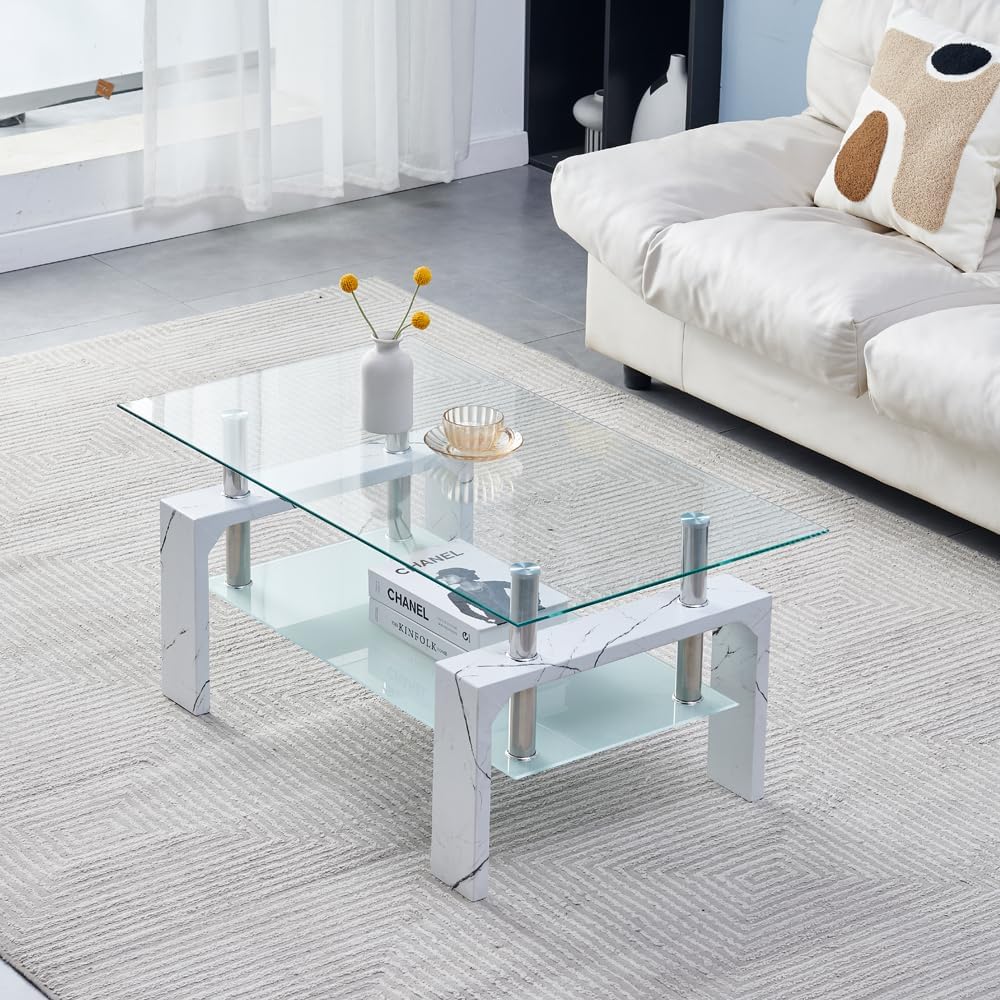 Elegant Modern Rectangle Coffee Table, Marble