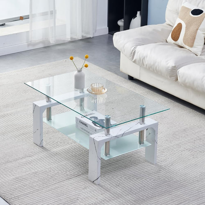 Elegant Modern Rectangle Coffee Table, Marble