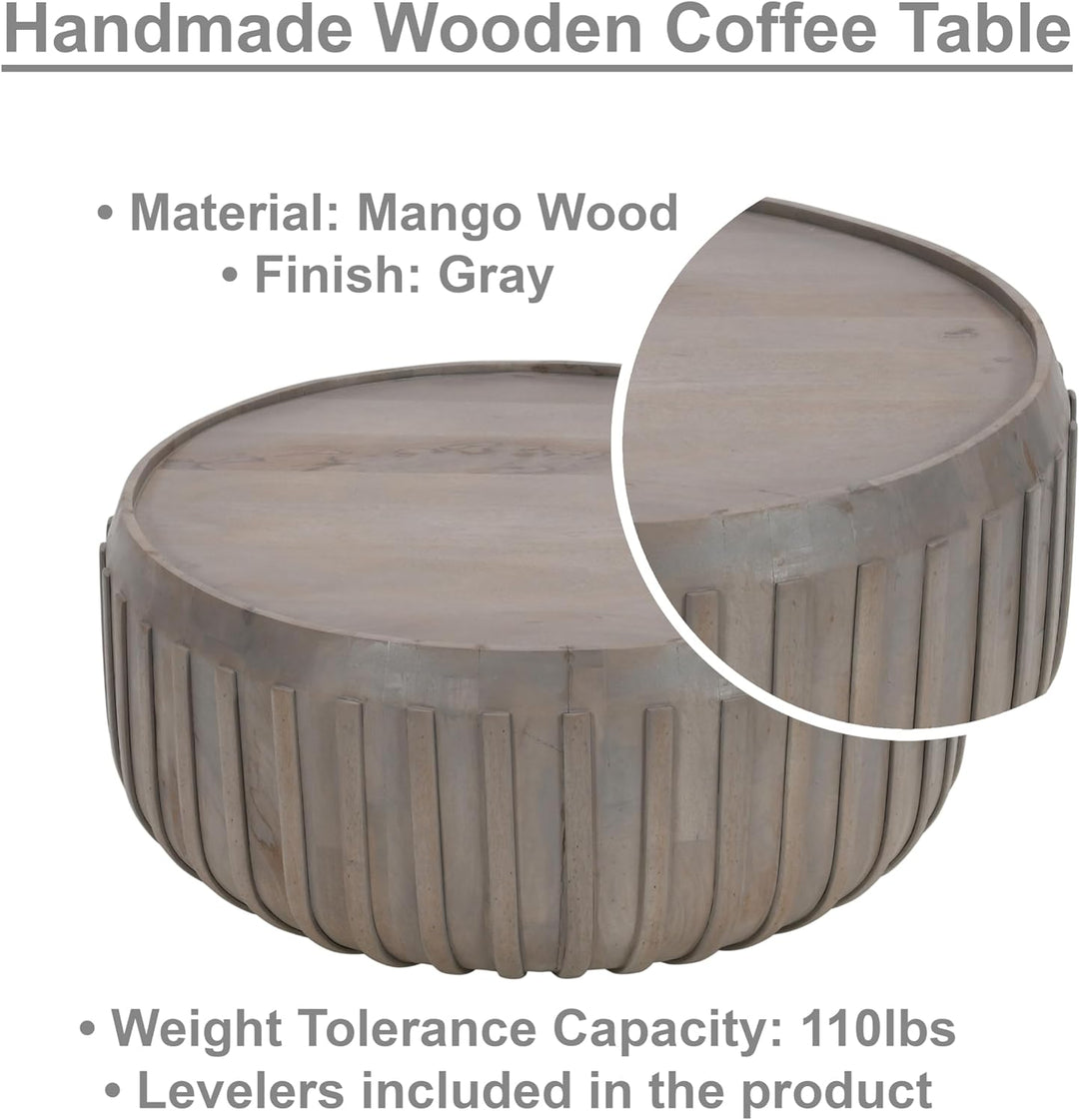 Round Coffee Table, 36", Round Mango Wood Top, Grey