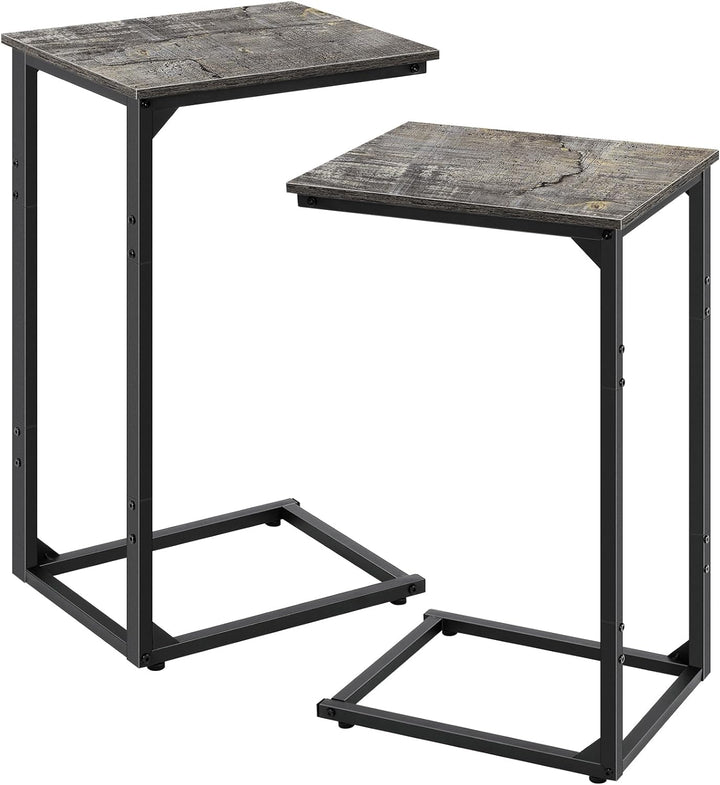 C Shaped End Table Set of 2, Rustic Tray Side Table