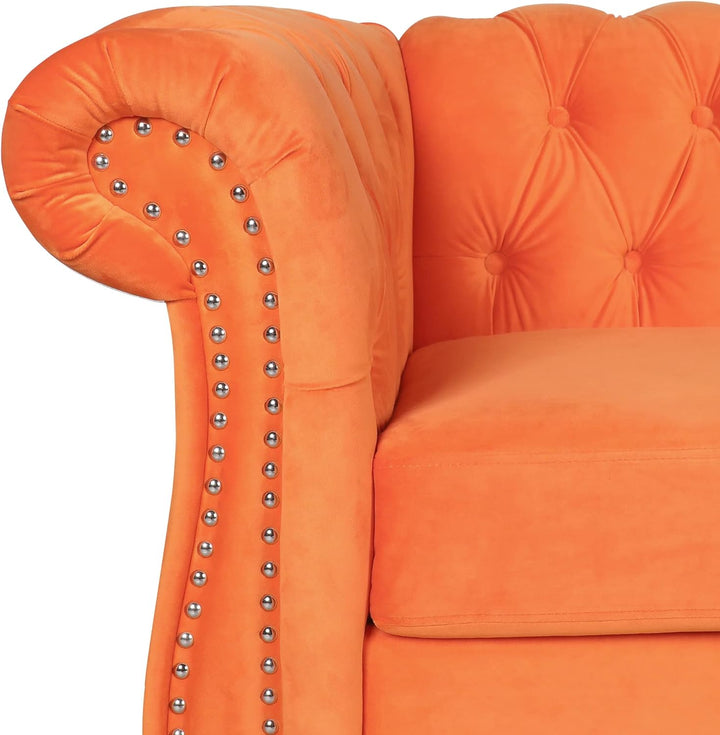 Chesterfield Loveseat, Modern Velvet Sofa Tufted Couch (Orange)