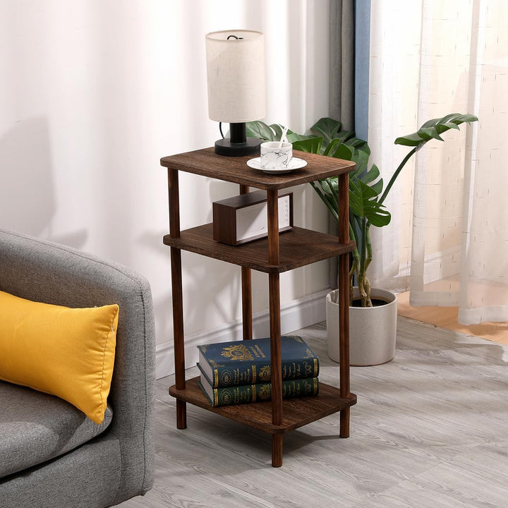 3-Tier Narrow End Tables, Rustic Brown Nightstand