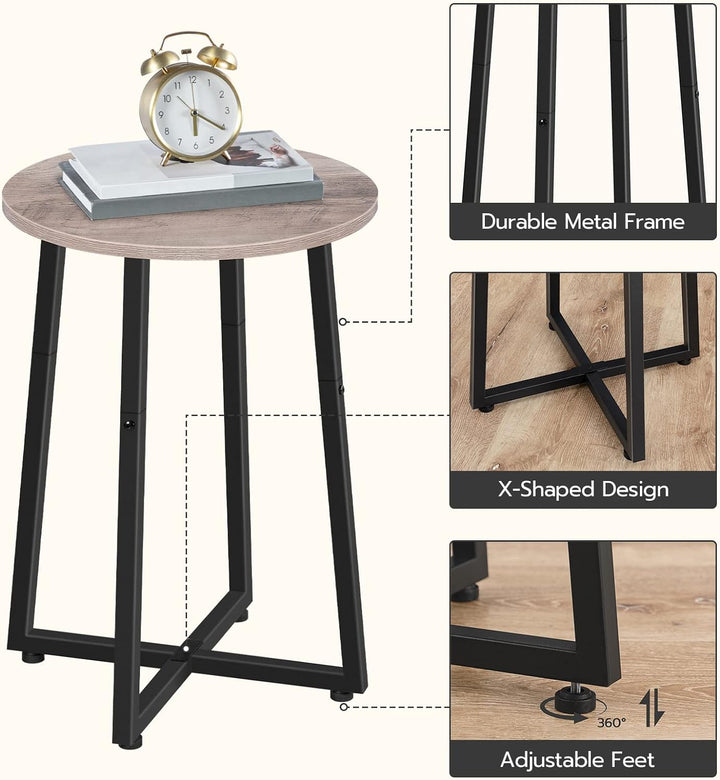 Round Side Table, 15.7" Nightstand, Greige & Black BG95BZ01