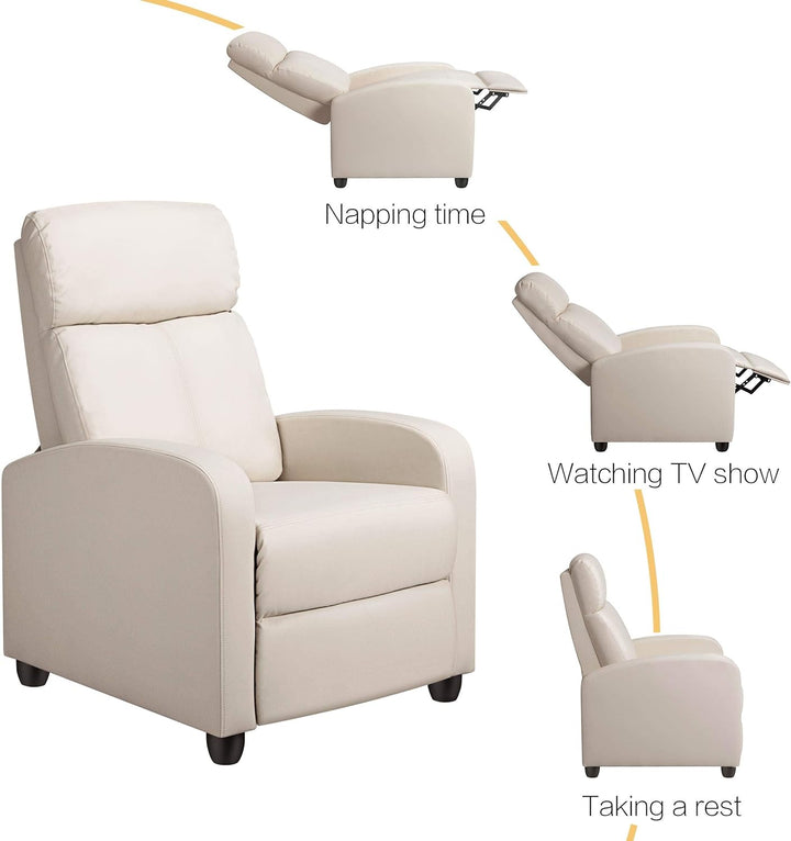 Recliner Chair PU Leather Recliner Sofa Home Theater, Beige