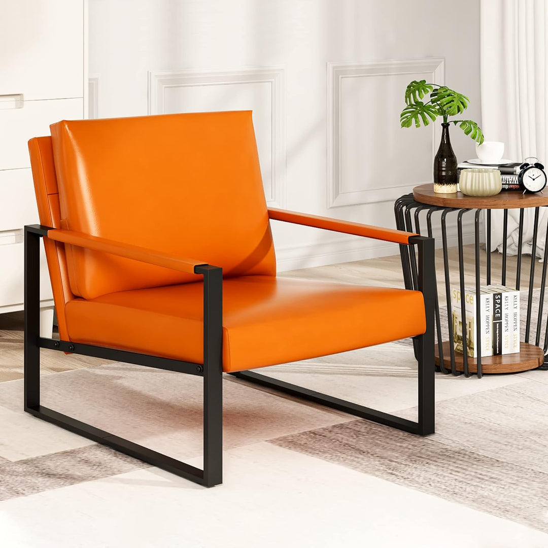 Modern PU Leather Accent Chair, Orange