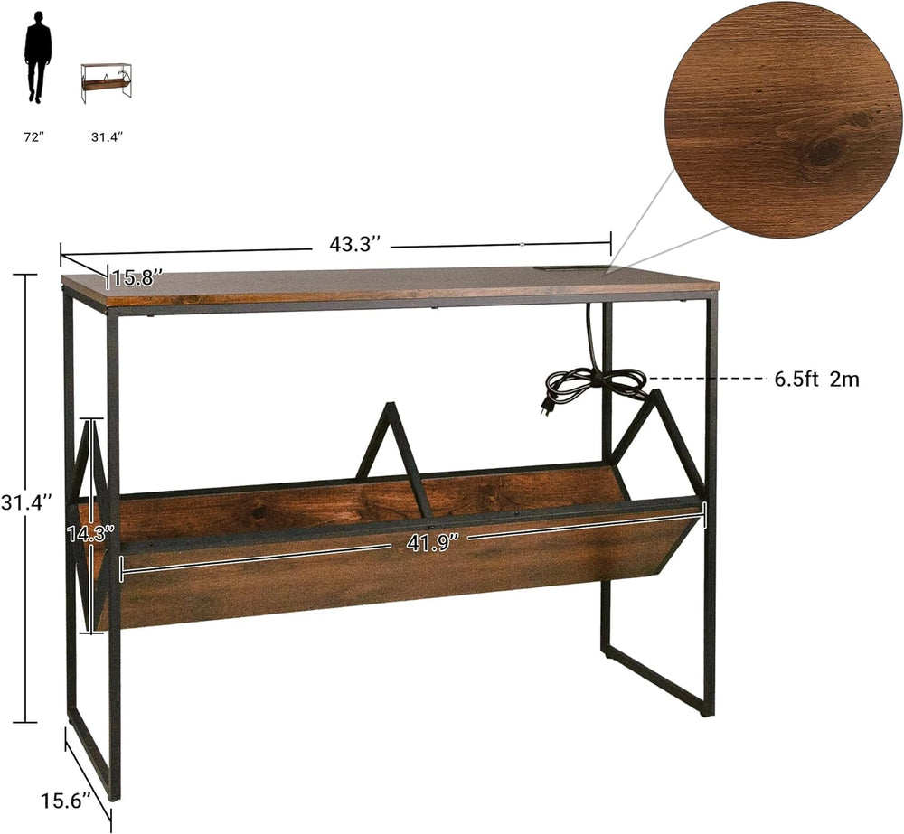 Industrial Millwork Console Table - 43" with Power & USB