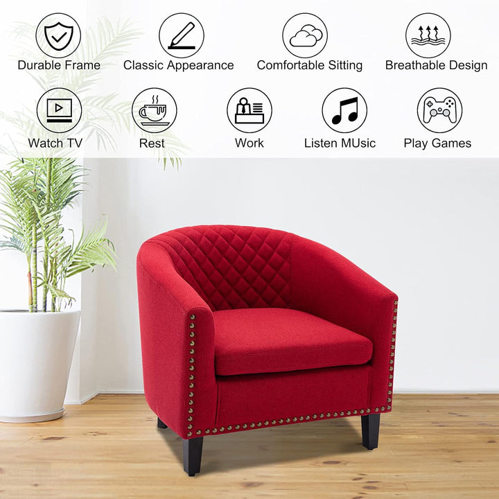 Armchair Barrel Club Chair,Modern Line Fabric Accent Chair (Red)