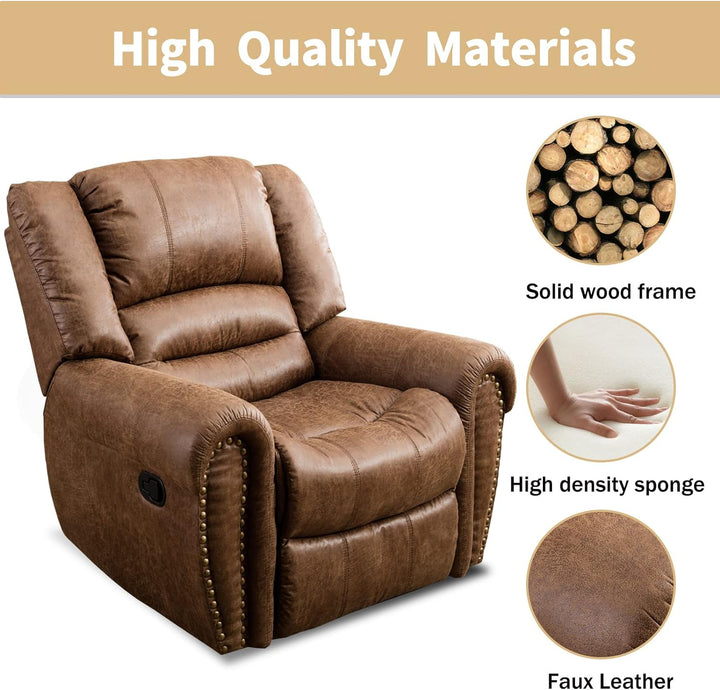 Leather Recliner Chair, Classic Manual, Nut Brown