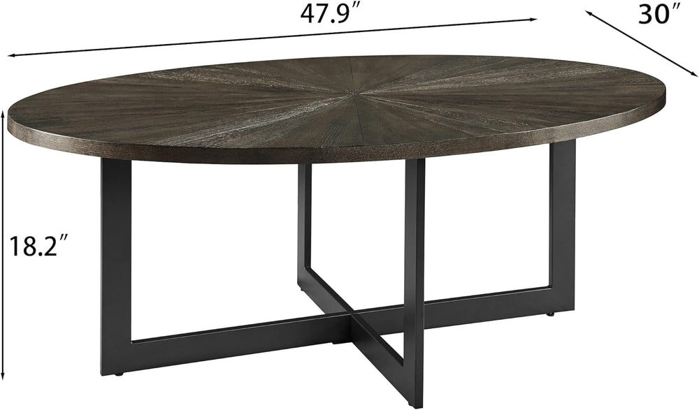 Stylish Oval Coffee Table, Solid Wood & Metal, Mid-Century Design, Black